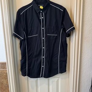 INC International Concepts Black and White Casual Pear Snap Button Down Shirt